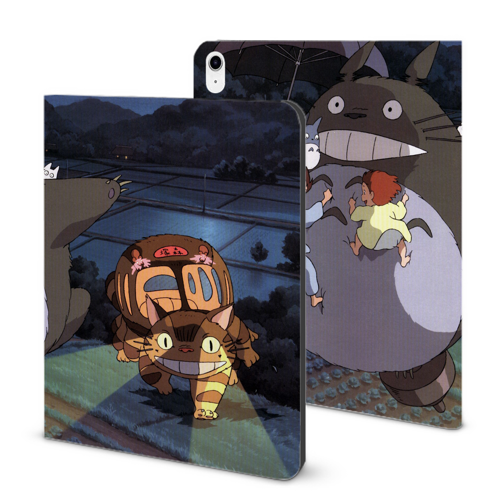 （画像用） となりのトトロ 草壁メイ 草壁サツキ My Neighbor Totoro Satsuki Kusakabe Mei Kusakabe IPad ケース ブック型 PUレザー TPU 耐衝撃 軽量 薄型 ペン収納なし 全面保護 IPad 各モデル対応